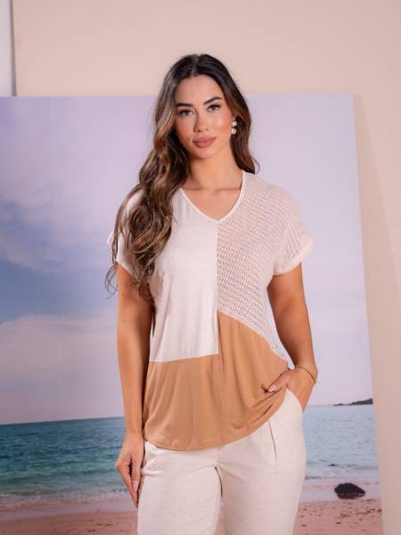 BLUSA VISCOLYCRA COM TRICOT KOMPOSICAO PERFEITA