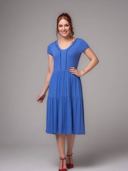 VESTIDO MALHARIA SUELEM VISCOLYCRA CANELADA FRANZIDO