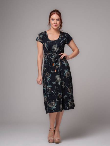 VESTIDO MALHARIA SUELEM VISCOLYCRA DIGITAL COM AMARRAÇÃO FRONTAL