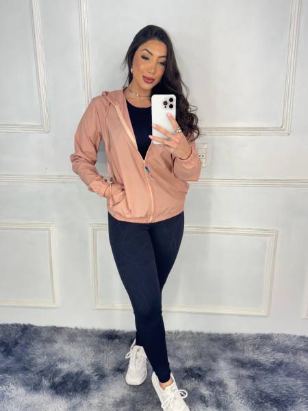 JAQUETA CORTA VENTO COM CAPUZ ROSA BELLA