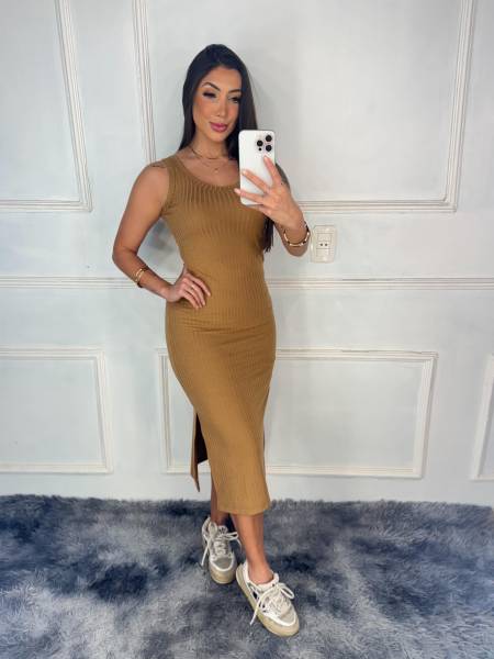 VESTIDO CANELADO ROSA BELLA