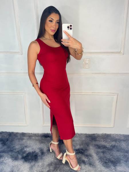 VESTIDO CANELADO ROSA BELLA