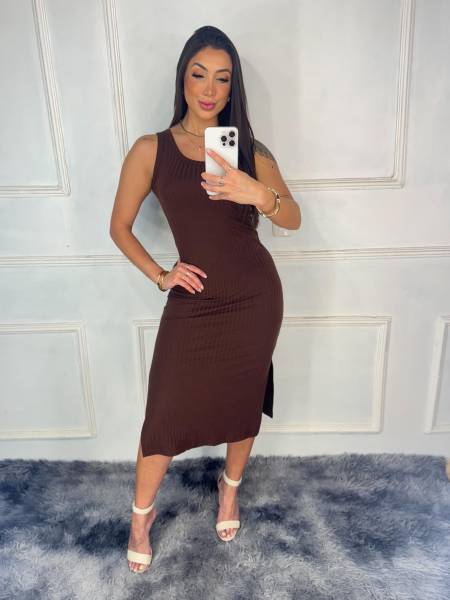 VESTIDO CANELADO ROSA BELLA