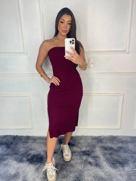 VESTIDO CANELADO COM BOJO ROSA BELLA