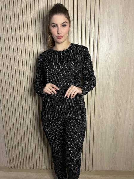 PIJAMA LONGO PRETO PÓA SUEDE