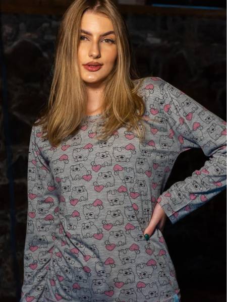 PIJAMA LONGO CINZA CORAÇÃO