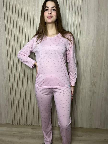 PIJAMA LONGO ROSA CORAÇÃO POLIVISCOSE