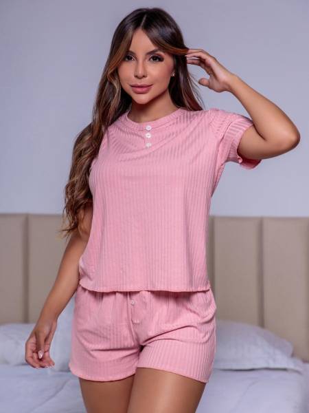 PIJAMA CANELADO COM DETALHES DE FRU-FRU