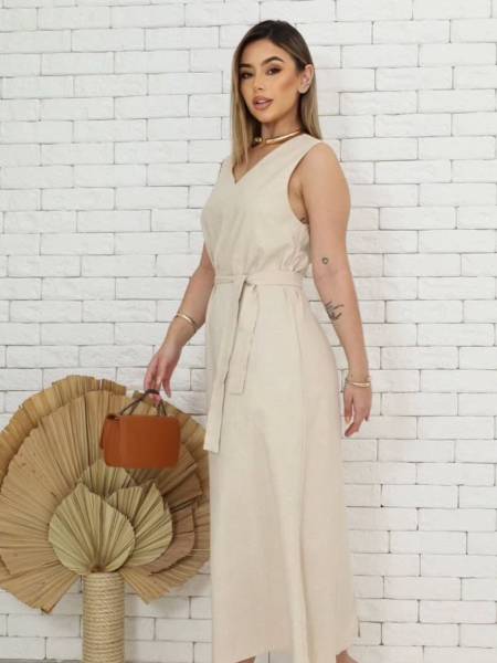 VESTIDO VISCO LINHO COM CINTO