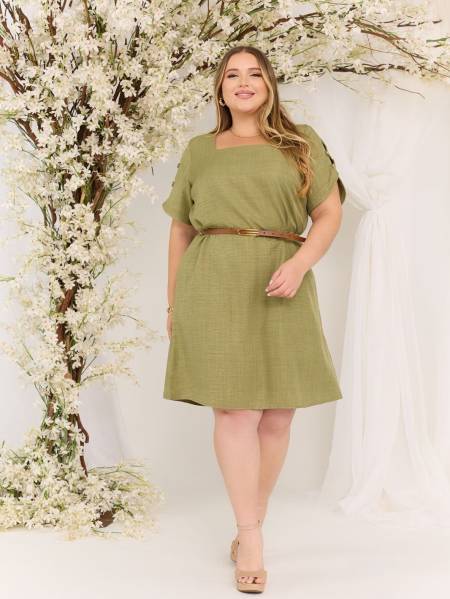VESTIDO DE LINHO CONFORT COM CINTO DE COURO